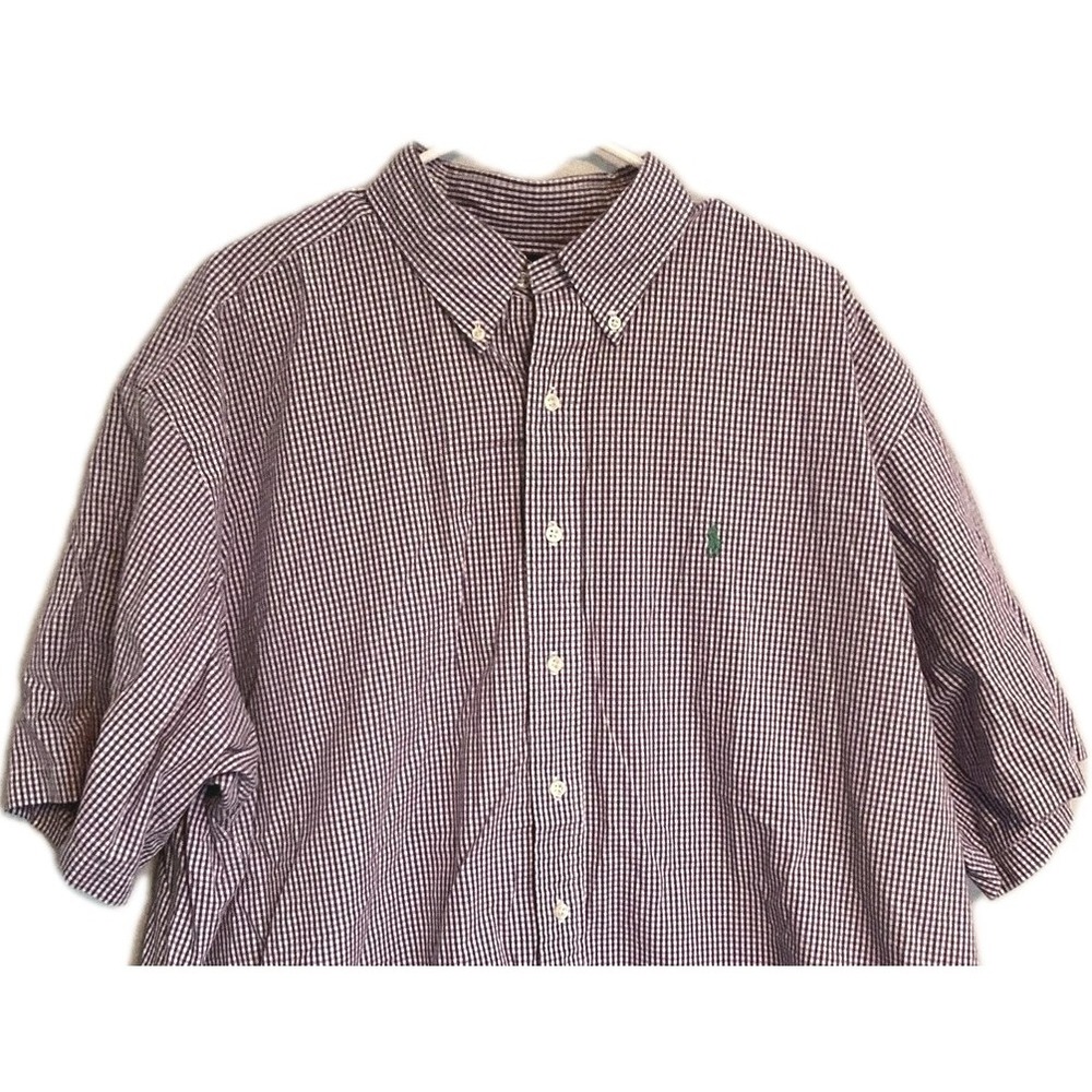 Ralph Lauren Blake Shirt Mens 2XL Purple Check Short Sleeve Button Down Cotton